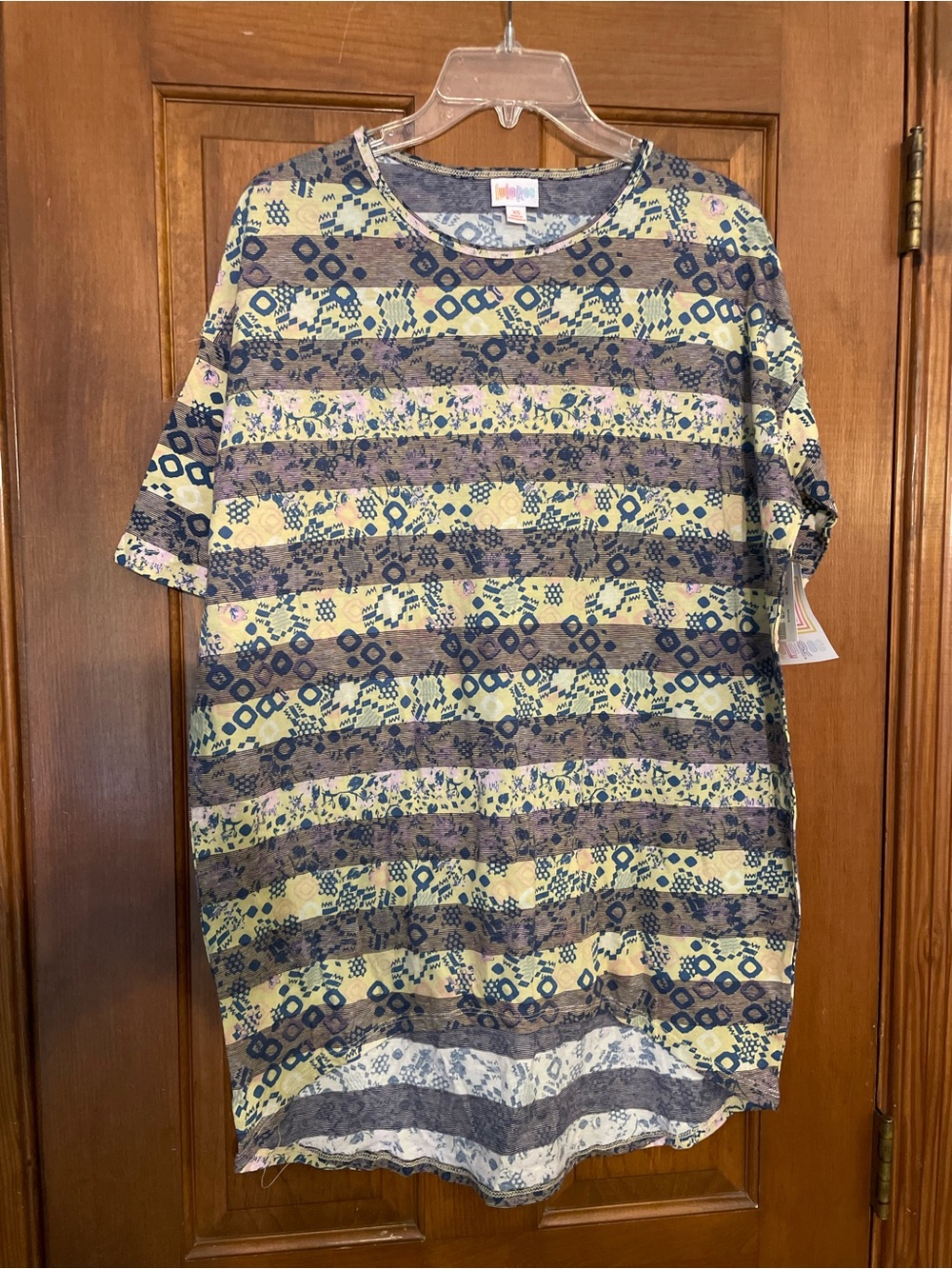 LuLaRoe Women’s Irma Floral Yellow & Blue Patterned/Striped Tunic, NWT, Size XS
